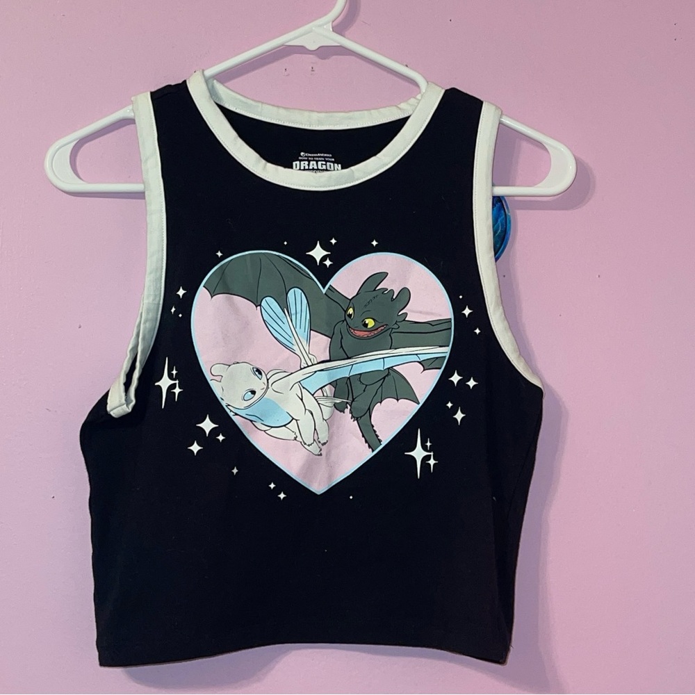 Rare how to train your dragon crop tank top toothless light fury goth gothic - Picture 2 of 5